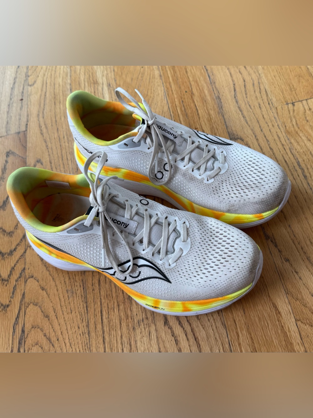 Saucony Men's Athletic Running Shoes White with Yellow and Orange Accents